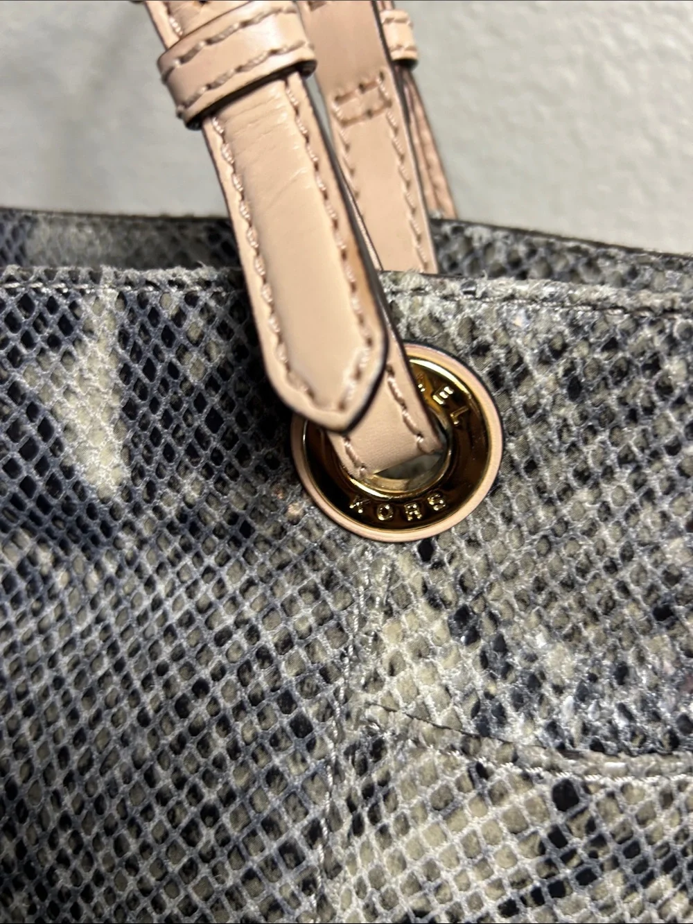 MICHAEL Michael Kors Taupe Snake-Print Leather Tote